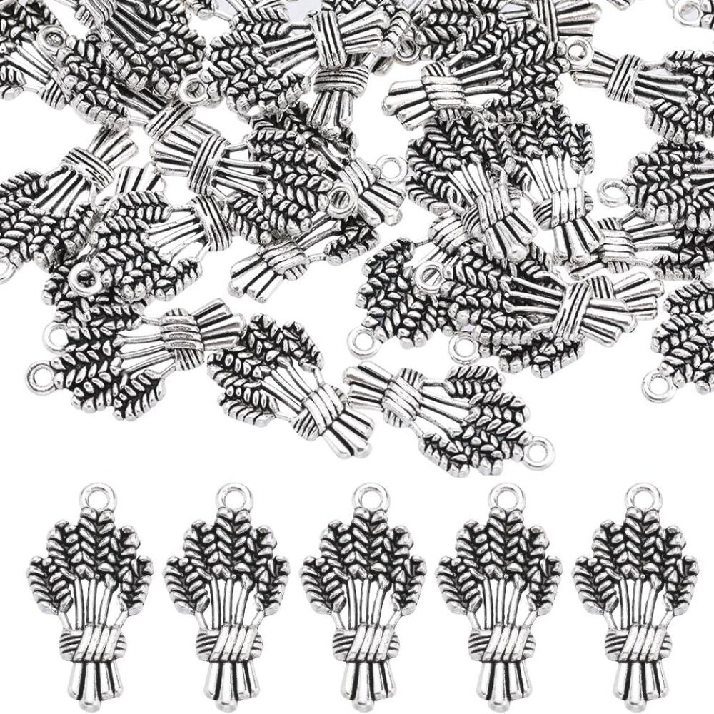 1 Box 50Pcs Thanksgiving Wheat Charm Fall Harvest Autumn Charms Bulk Tibetan Sty